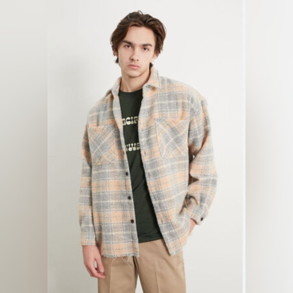 PacSun Gray Wooly Plaid Shacket men’s size‎ S